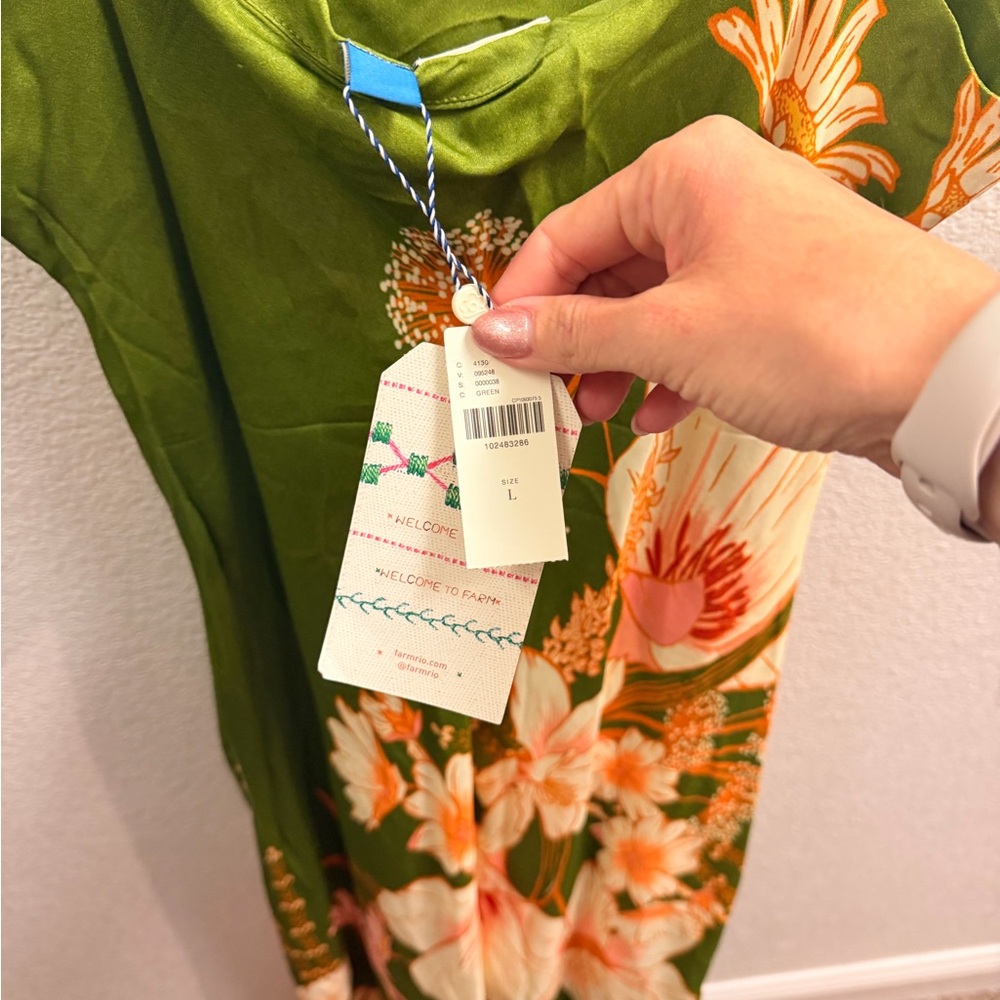 NWT Farm Rio Anthropologie Olive Floral Slip Dress - Picture 2 of 4